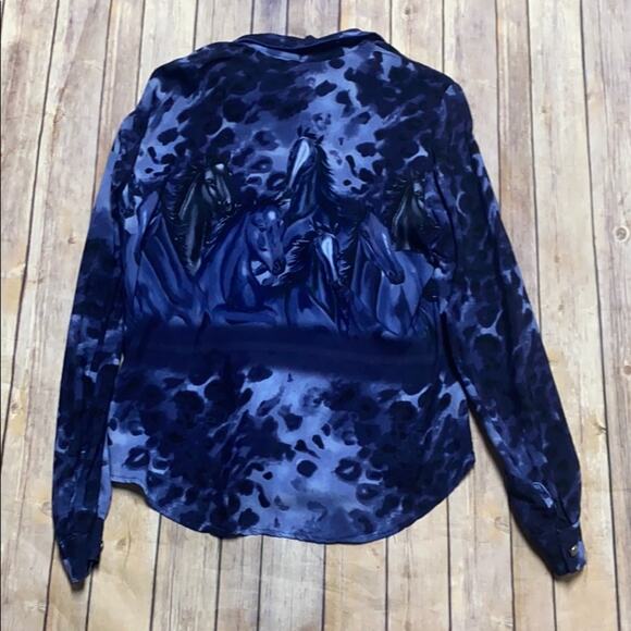 Roughrider by Circle Horse Print Button Down Top L - Picture 2 of 4